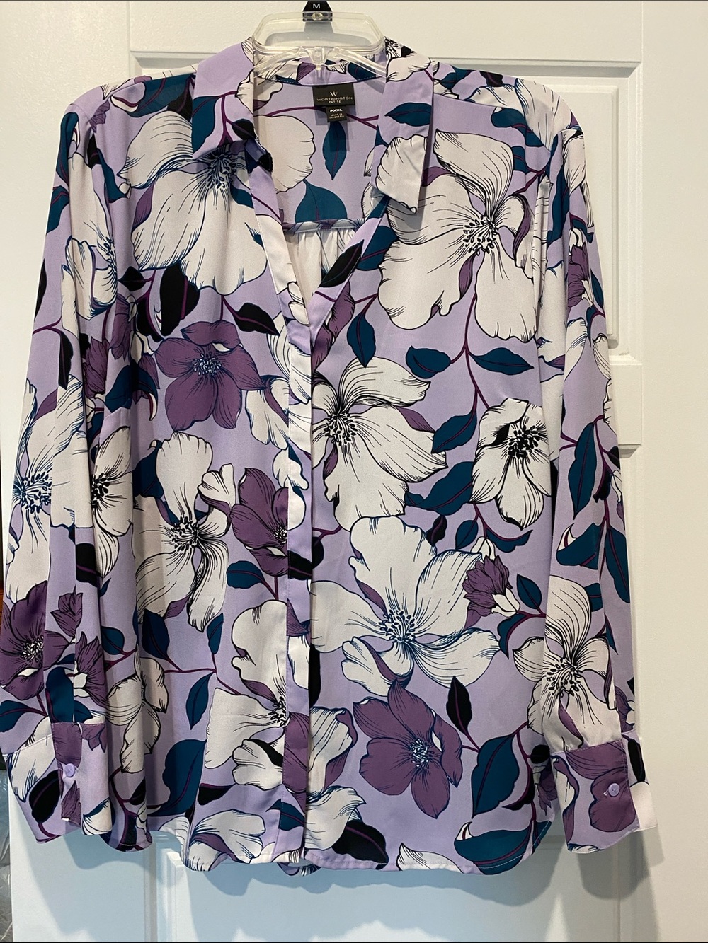 Worthington Lavender Floral Button-Front Blouse